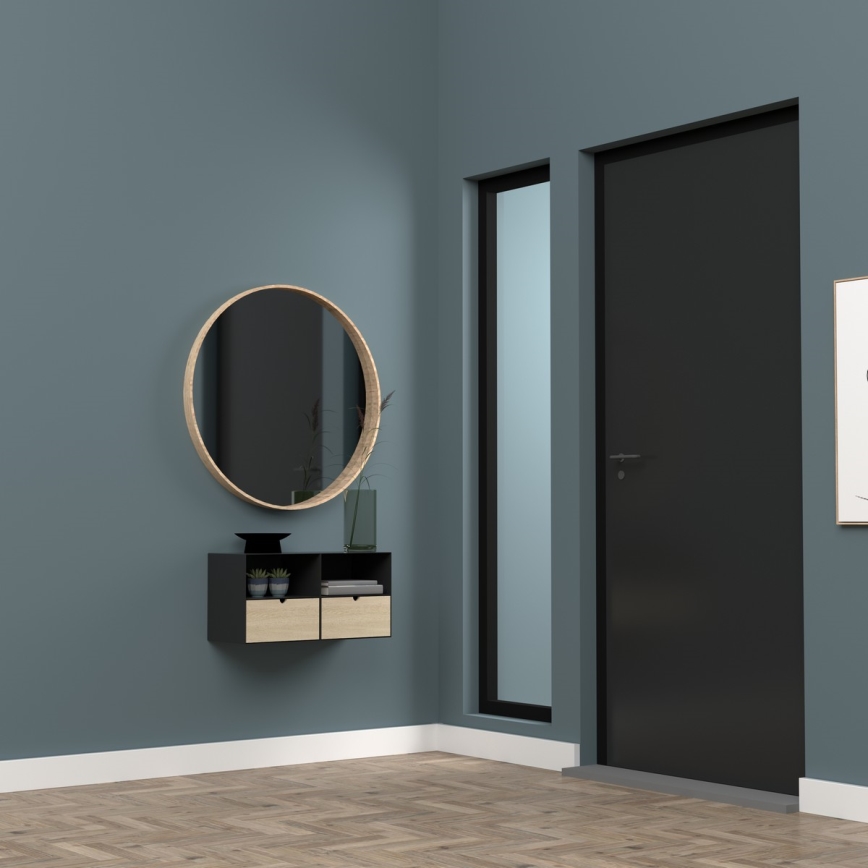 Table de chevet avec option de fixation murale BEKIM noir/bambou