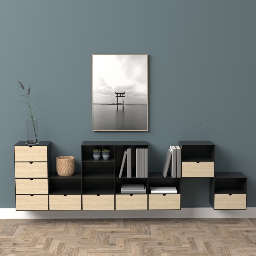 Table de chevet avec option de fixation murale BEKIM noir/bambou