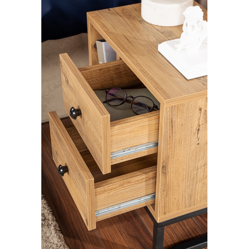 Table de chevet GLIMMER 50x45,2 cm pin atlantic/noir