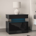 Table de chevet GLOSSA avec éclairage LED 51x55 cm, noir / noir laqué