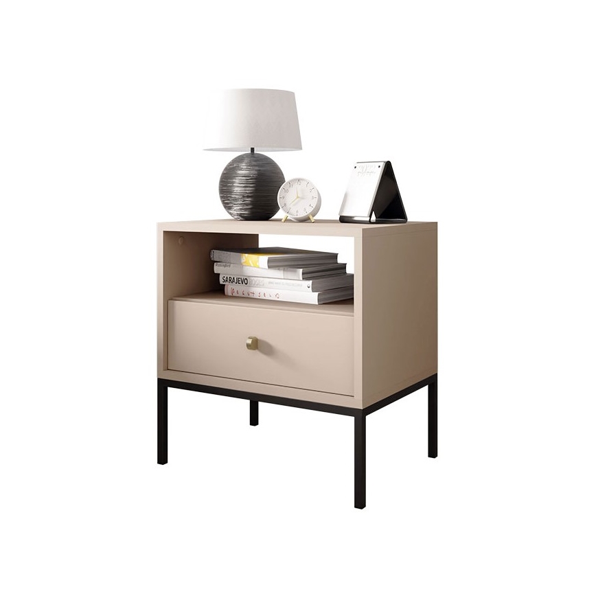 Table de chevet MONO 56x54 cm beige/noir