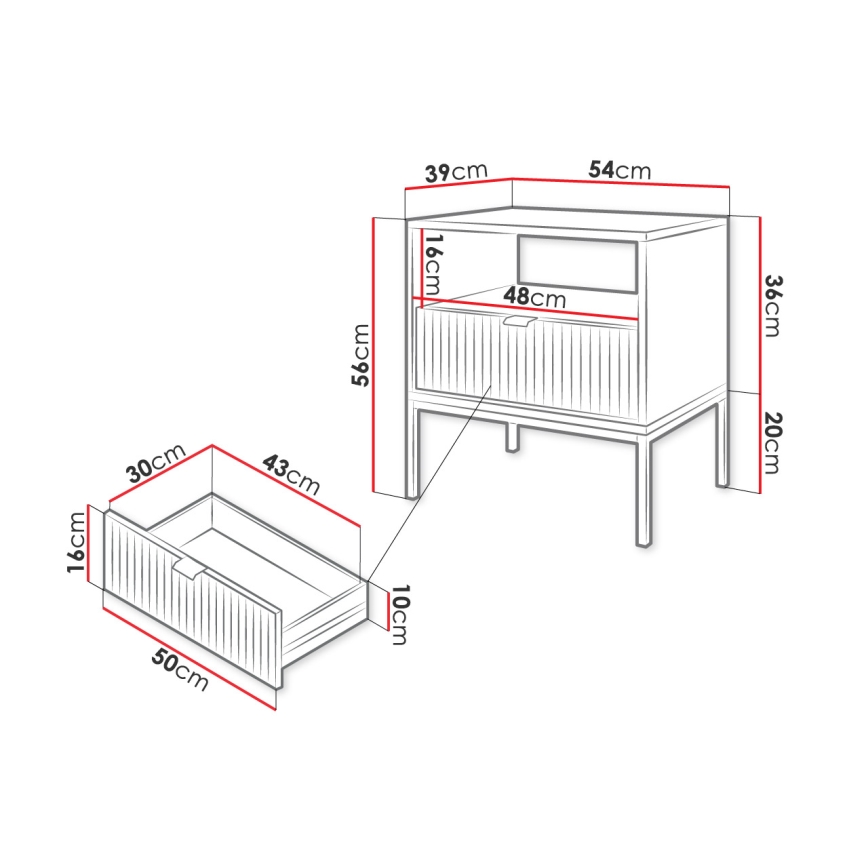 Table de chevet NOVA 56x54 cm blanc/doré