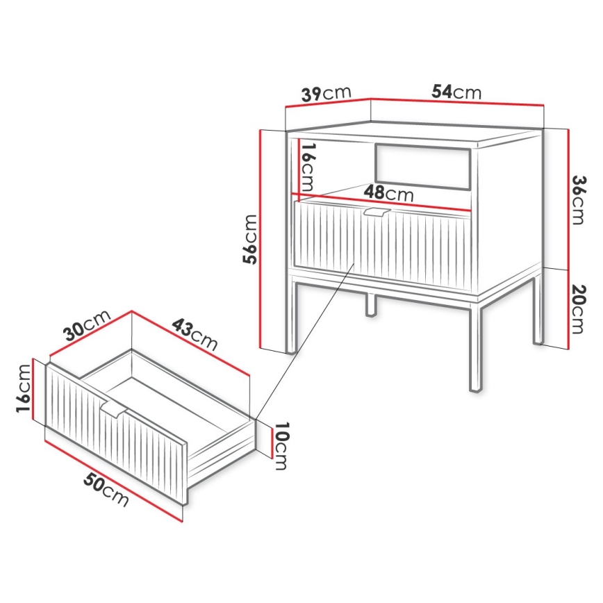 Table de chevet NOVA 56x54 cm gris/noir