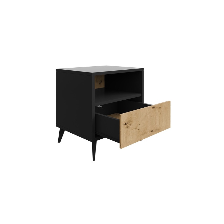 Table de chevet OVESSI 52x47 cm noir/chêne artisan