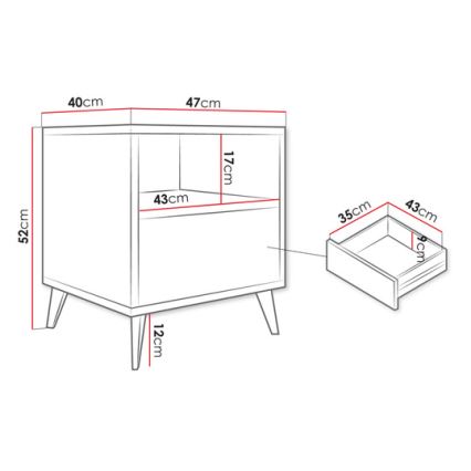 Table de chevet OVESSI 52x47 cm noir/chêne artisan