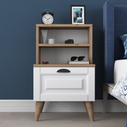 Table de chevet RANI 45x74,4 cm blanc/marron