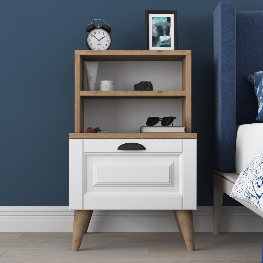 Table de chevet RANI 45x74,4 cm blanc/marron