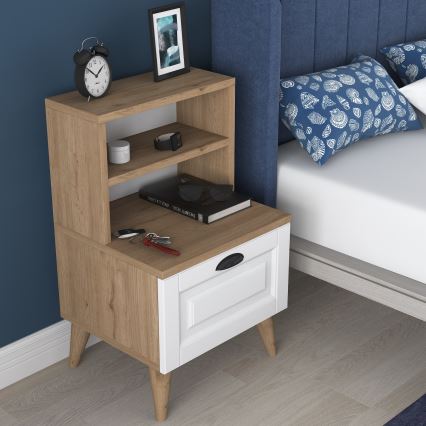 Table de chevet RANI 45x74,4 cm blanc/marron