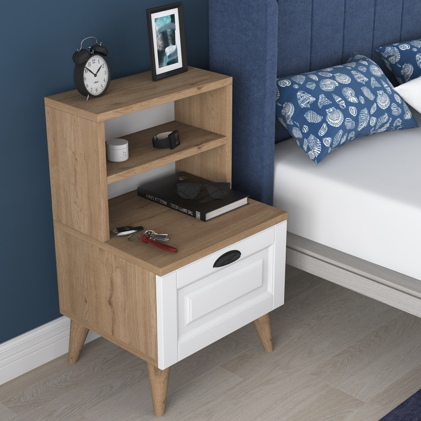 Table de chevet RANI 45x74,4 cm blanc/marron