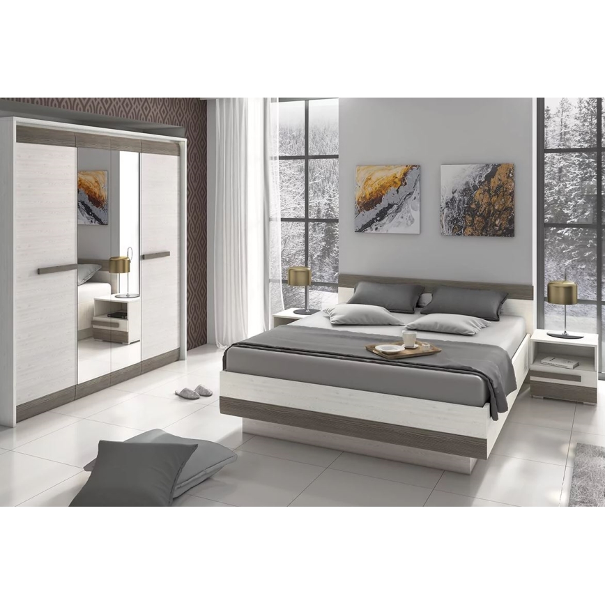 Table de chevet SARPA 45x46 cm blanc/marron