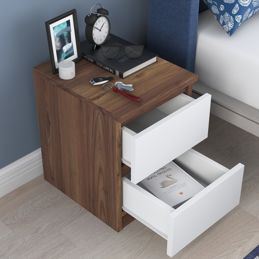 Table de chevet WALNUT 46,8x35 cm marron/blanc