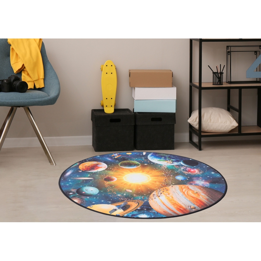 Tapis antidérapant pour enfants PRINT 3D 80 cm planètes/multicolore