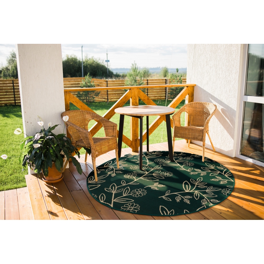 Tapis d'extérieur JUNGLE 135 cm vert/motif à feuilles
