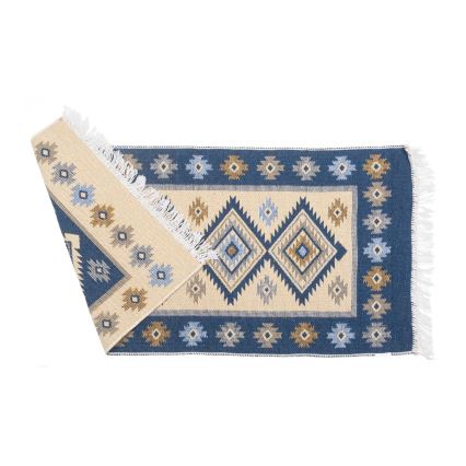 Tapis oriental réversible KILIM 80x150 cm bleu/beige