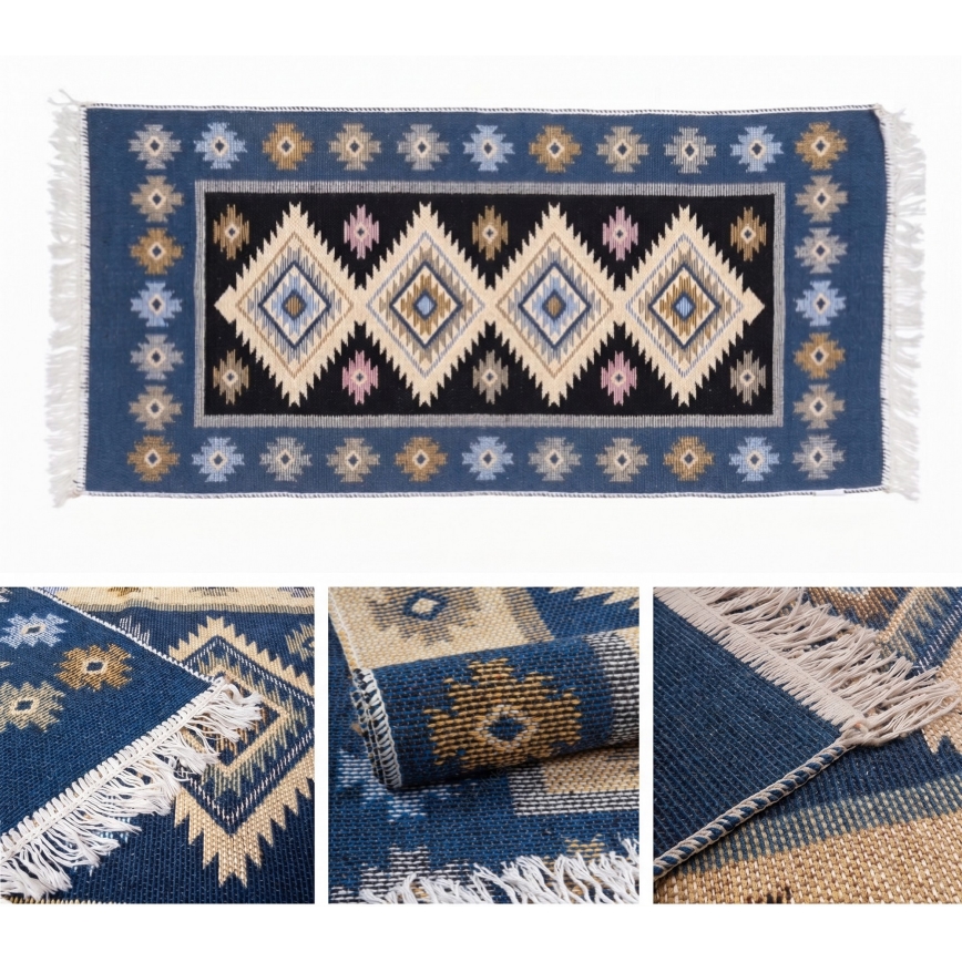 Tapis oriental réversible KILIM 80x150 cm bleu/beige