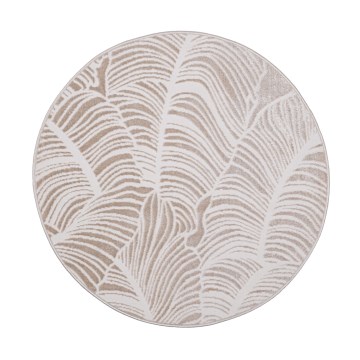Tapis rond SALAMANCA 100 cm beige/blanc à motif de feuilles