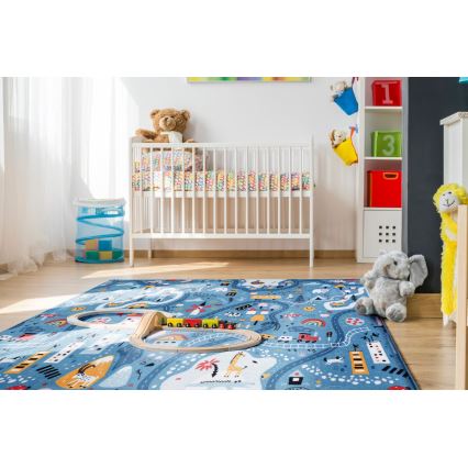 Tappeto per bambini STELLA STREETS 120x170 cm blu/città