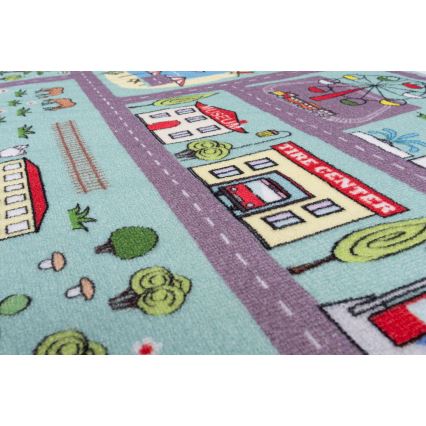 Tappeto per bambini STELLA STREETS 120x170 cm turchese/città