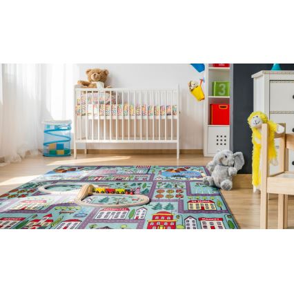 Tappeto per bambini STELLA STREETS 80x100 cm turchese/città