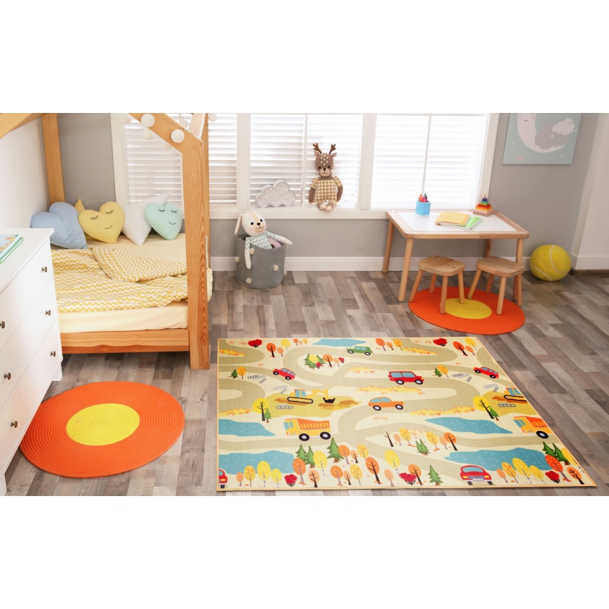 Tappeto per cameretta STELLA STREETS 80x100 cm, beige - motivo città