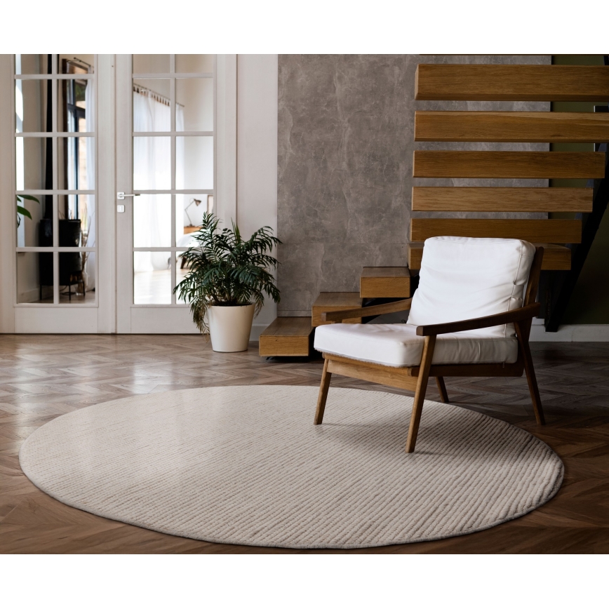 Tappeto rotondo naturale FIR WOOL 160 cm 2600 g/m2 crema