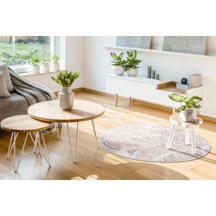 Tappeto rotondo SALAMANCA 100 cm beige/bianco/motivo a foglie