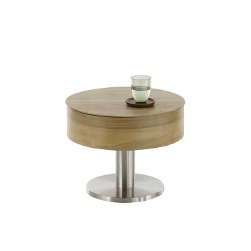 Tavolino da salotto ELEMENT con piano sollevabile Ø 60 cm, rovere/argento