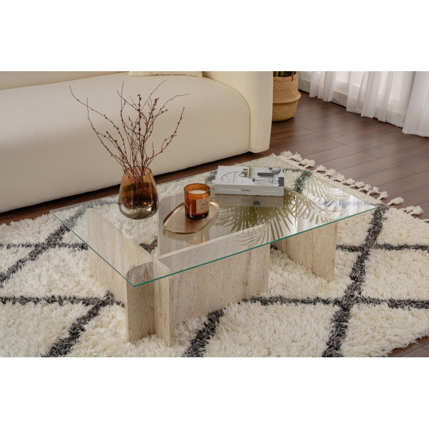 Tavolino da salotto ESCAPE 105x65 cm beige/trasparente