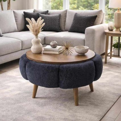Tavolino da salotto FELPO Ø 60 cm blu/noce
