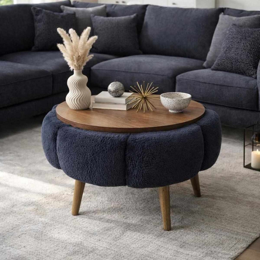 Tavolino da salotto FELPO Ø 60 cm blu/noce