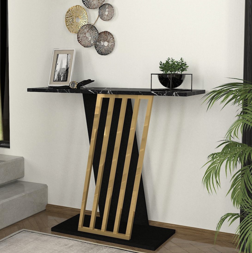 Tavolino da salotto GRAVITY 76,8x90 cm nero/oro