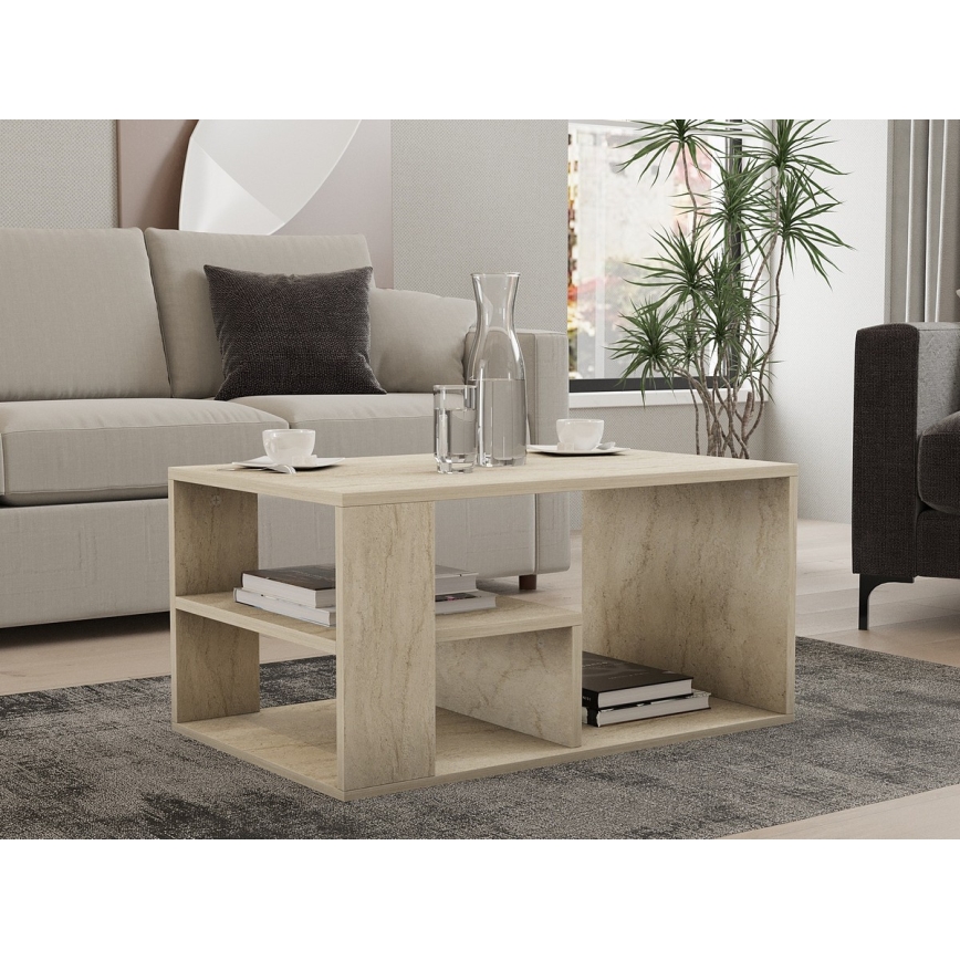 Tavolino da salotto JELIO, finitura effetto marmo beige