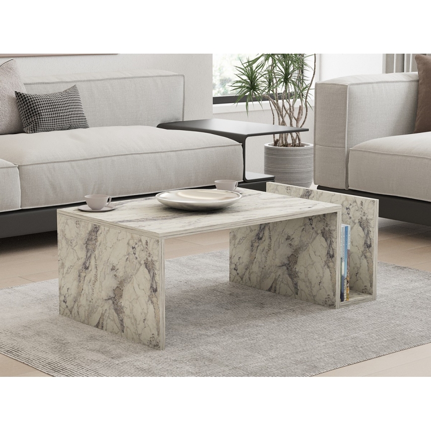 Tavolino da salotto MONEL, finitura effetto marmo grigio