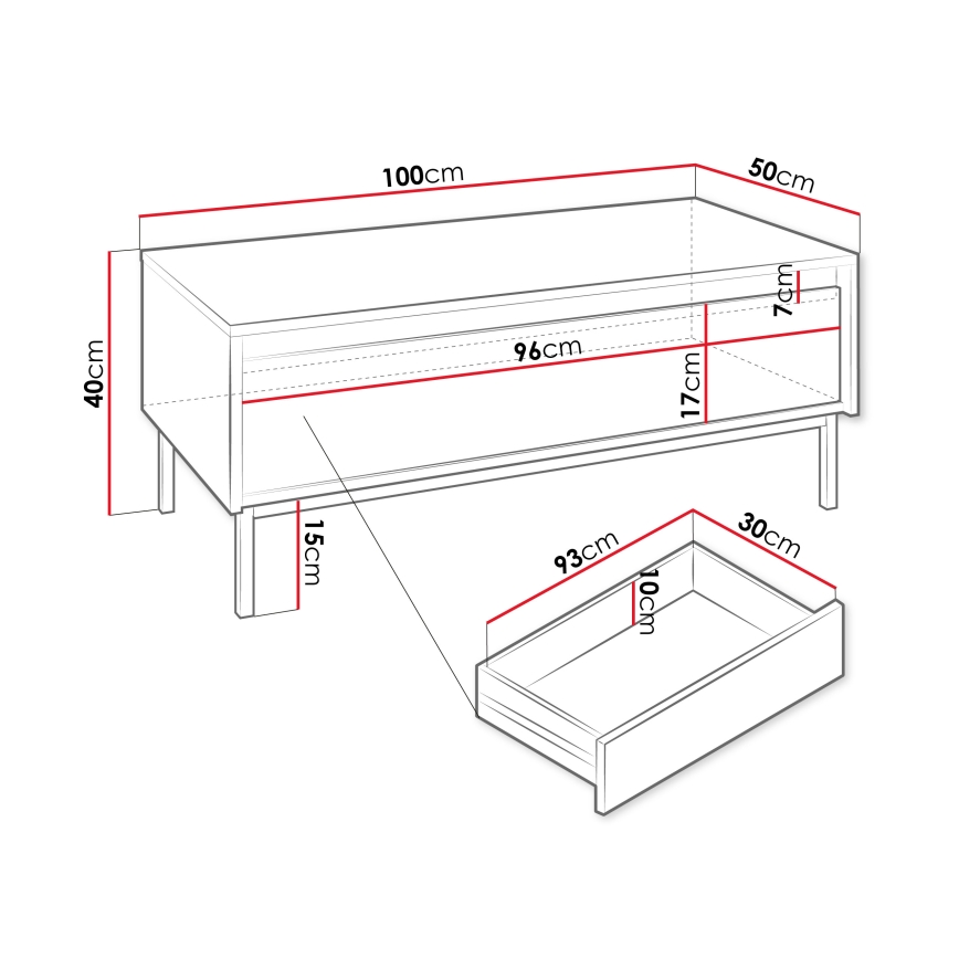 Tavolino da salotto OZMI 100x40 cm bianco