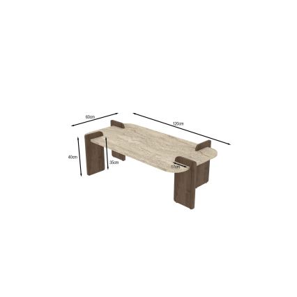Tavolino da salotto PURO 120x60 cm in noce/travertino