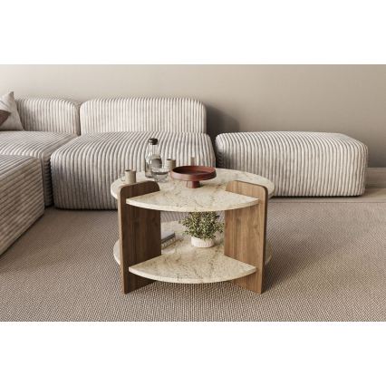 Tavolino da salotto PURO Ø 70 cm travertino/noce