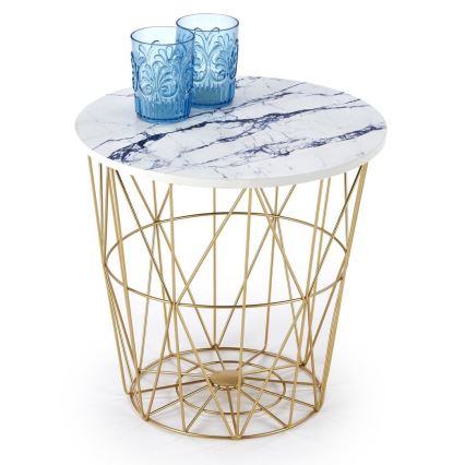 Tavolino HARISSA 41x42 cm oro/bianco marmor decor