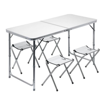 Tavolo da campeggio pieghevole + 4x sedia bianco/cromo opaco