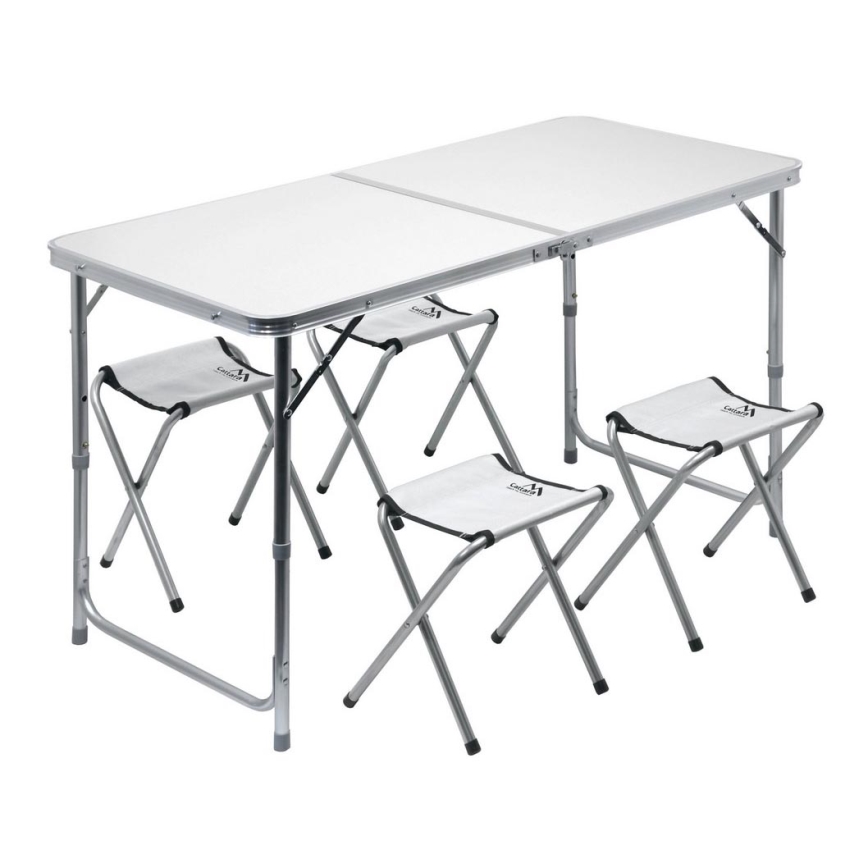 Tavolo da campeggio pieghevole + 4x sedia bianco/cromo opaco