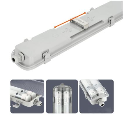 Technische LED-Leuchtstoffarmatur T8, 2x G13, 18W, 230V, 4000K, IP65, 127 cm
