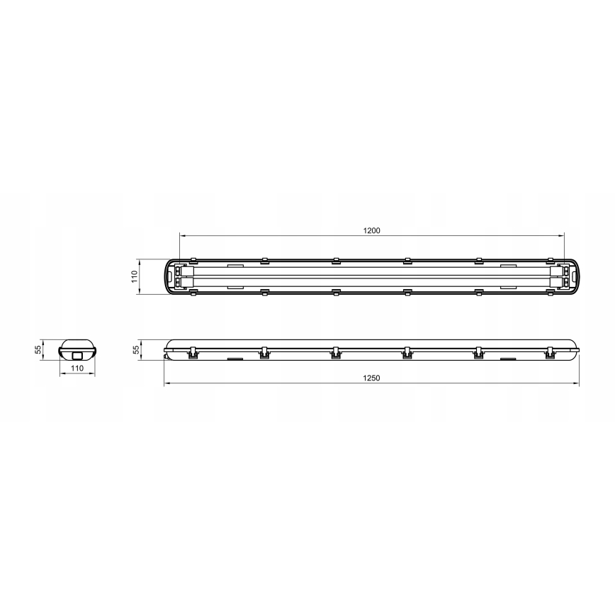 Technische LED-Röhrenleuchte T8, 2x G13, 20 W, 230 V, 6500 K, 120 cm, IP65, Weiß