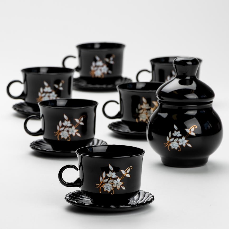 Teeservice schwarz Blumenstrauß Nr. 1