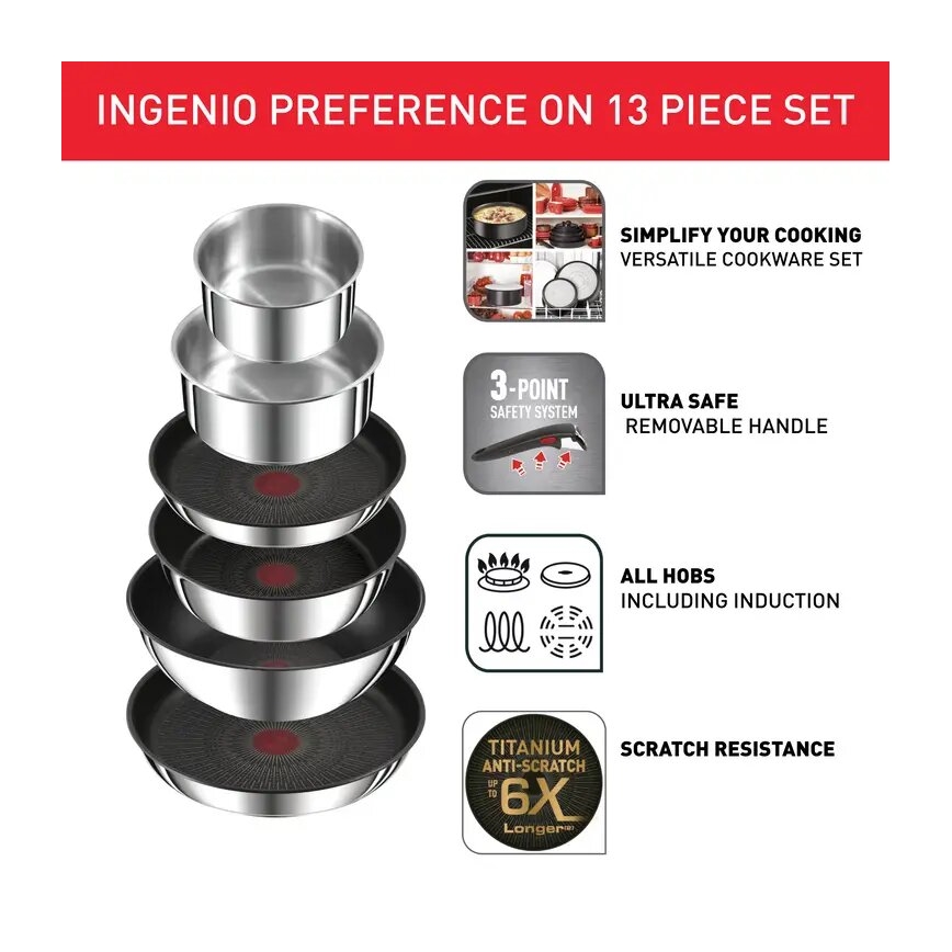Tefal - 13-teiliges Topf- und Pfannenset INGENIO PREFERENCE ON, Edelstahl