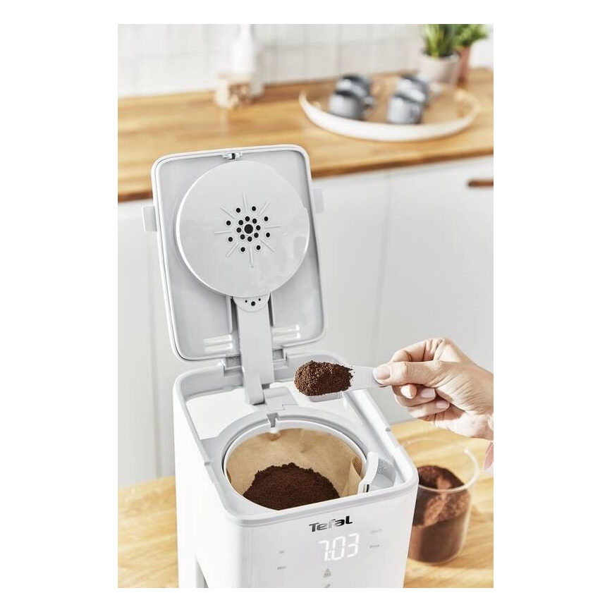 Tefal - Caffettiera a goccia con display LCD SENSE 1000W/230V bianco