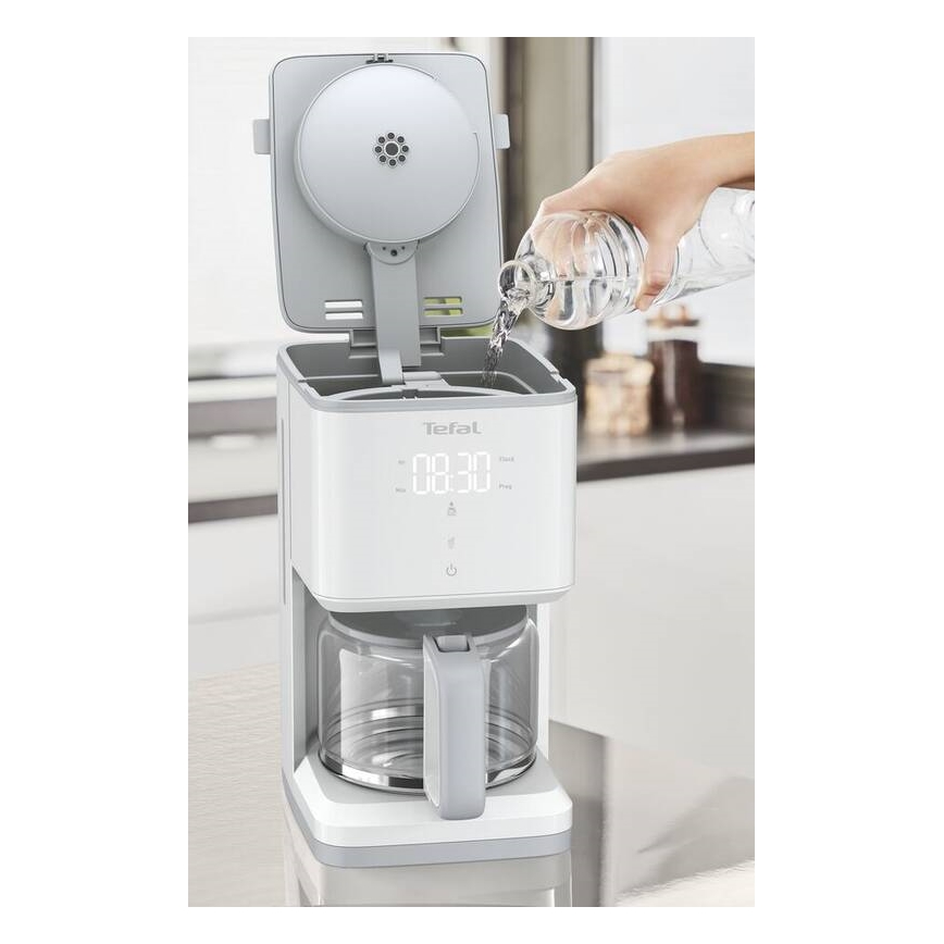 Tefal - Caffettiera a goccia con display LCD SENSE 1000W/230V bianco