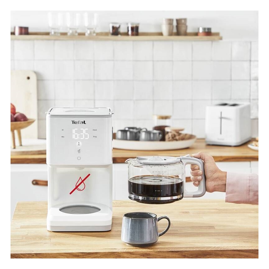 Tefal - Caffettiera a goccia con display LCD SENSE 1000W/230V bianco