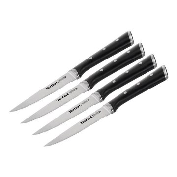 Tefal - Ensemble de 4 couteaux à steak ICE FORCE en acier inoxydable, 11 cm, chrome brillant/noir