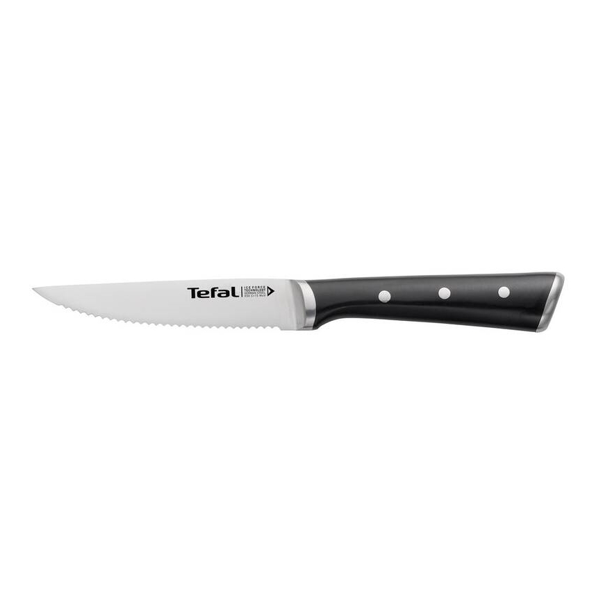 Tefal - Ensemble de 4 couteaux à steak ICE FORCE 11 cm en acier inoxydable, finition chrome brillant et poignées noires