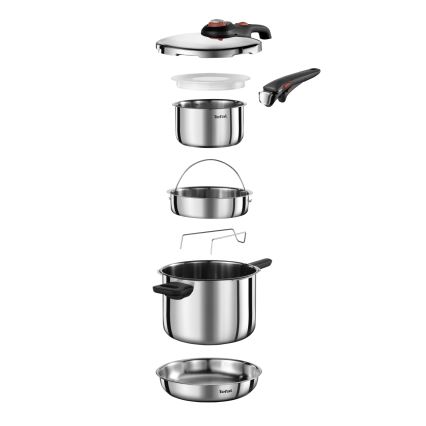 Tefal - Pentola a pressione 6 L SECURE TRENDY + set di 5 pezzi INGENIO EMOTION
