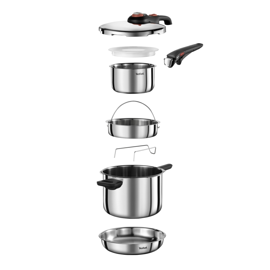 Tefal - Pentola a pressione 6 L SECURE TRENDY + set di 5 pezzi INGENIO EMOTION